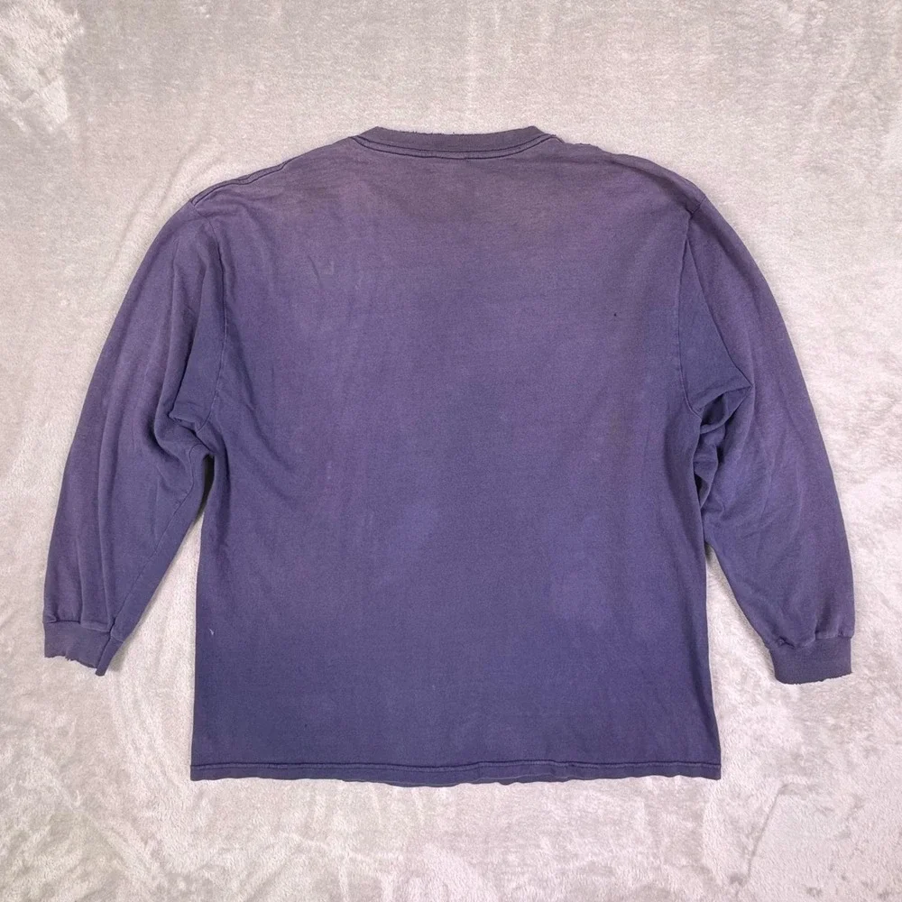 Y2K Vintage Quinnipiac‎ University Long Sleeve Tee XL Faded Distressed Blue
